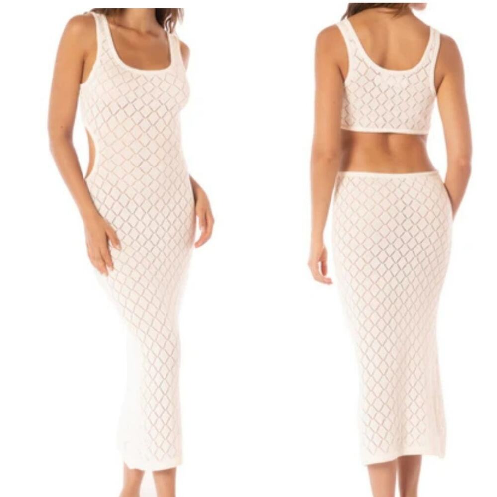 Maaji Soft Sand Silvy Long Dress Knit Cut Out Back Maxi Cotton White M/L NEW